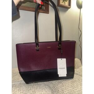 Lovevook Vampire Plum and Black Large Structured Bag Corporate Goth Faux Leather